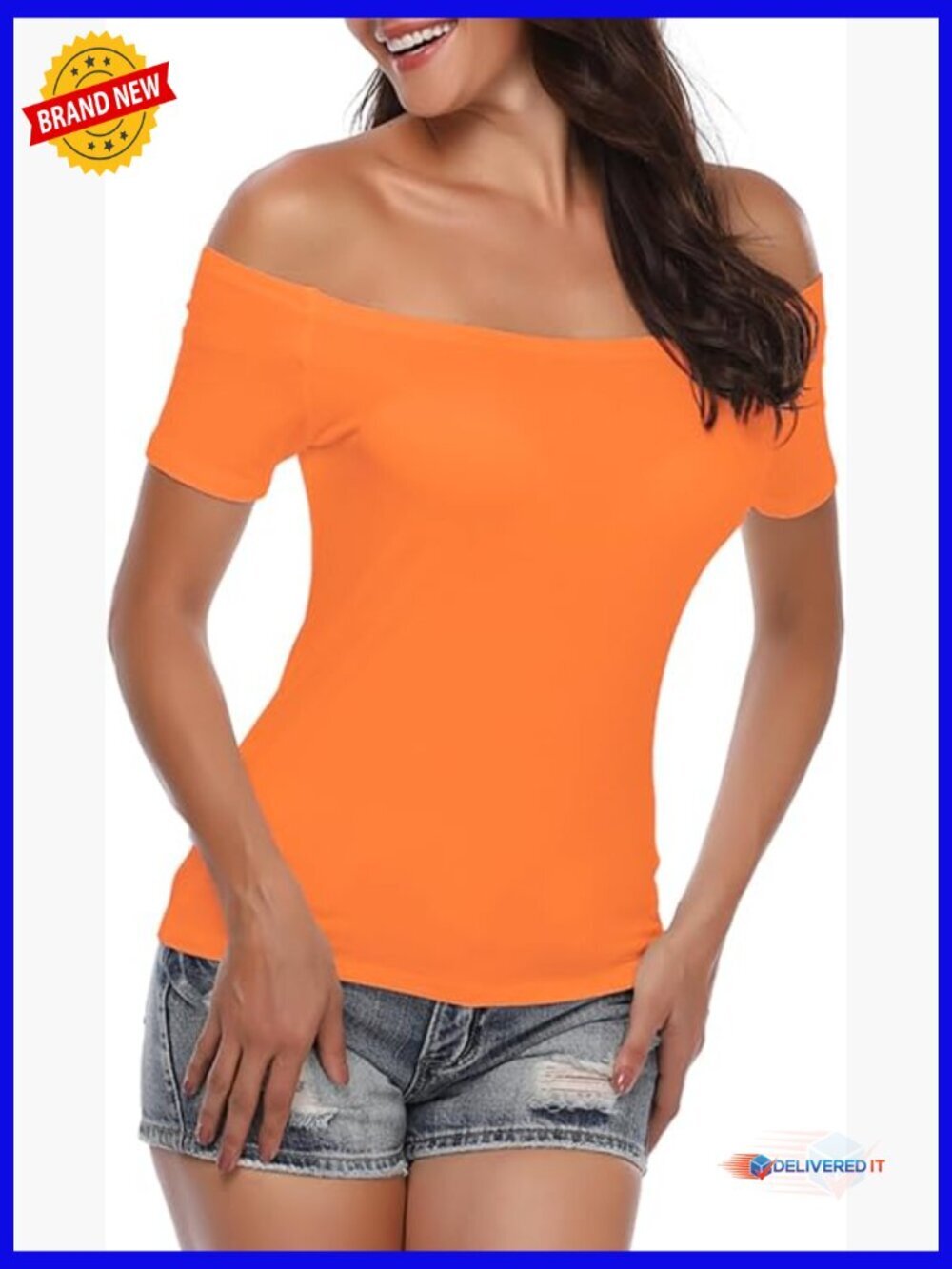 Off Shoulder Slim Fit Tee, Rayon Spandex Blend, Casual Elegant Top